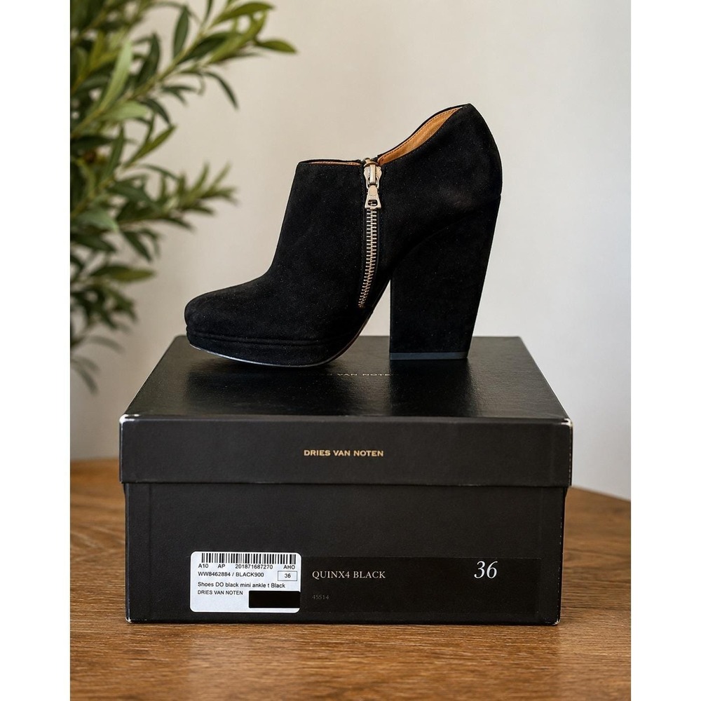 Dries Van Noten Black Suede Platform Ankle Boots Side Zip 36 Size 6 Avant Garde
